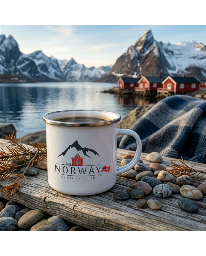 Smaltovaný hrnček - Fjord domček