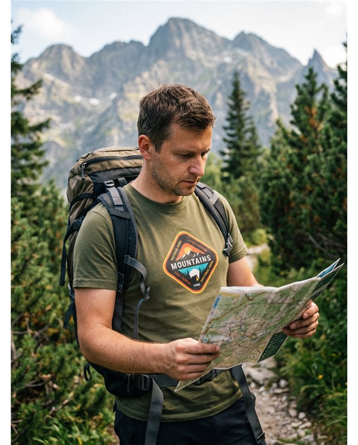 Pánske bavlnené tričko - Mountains kosoštvorec