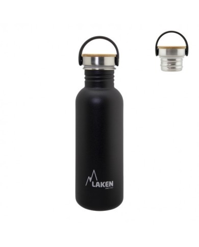 Bottiglia in acciaio 750ml, tappo in bambù - nero