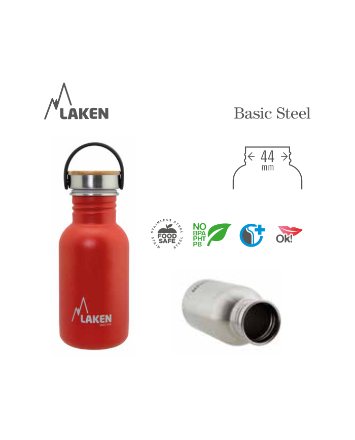 Basic Stahlflasche 750 ml, Edelstahlverschluss aus Bambus - Schwarz